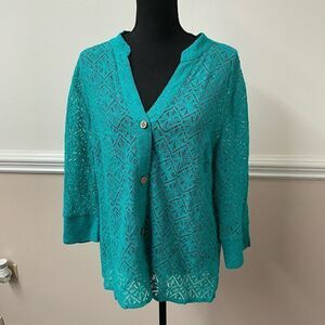 Rebecca Malone Lace Teal Button Up Jacket